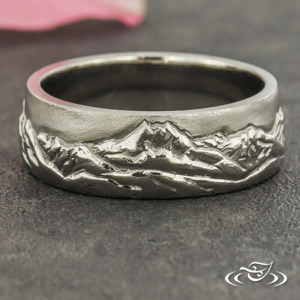 Mens wedding band sale with mountains